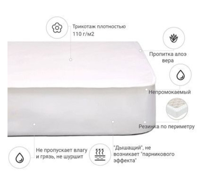 MirSon Наматрацник MirSon Light Aloe Vera №216 трикотажний AQUA-stop водонепроникний на гумці по периметру 160х200 см (2200000691569)