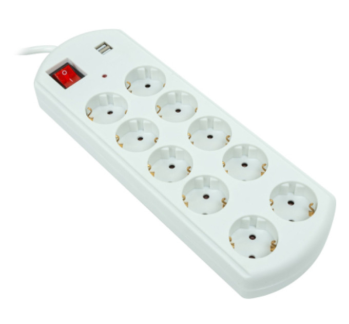 PowerPlant Мережевий фільтр живлення PowerPlant 10м, 10 розеток, USB, євро, 100% мідь (YS-N6065/10) (EX610563)