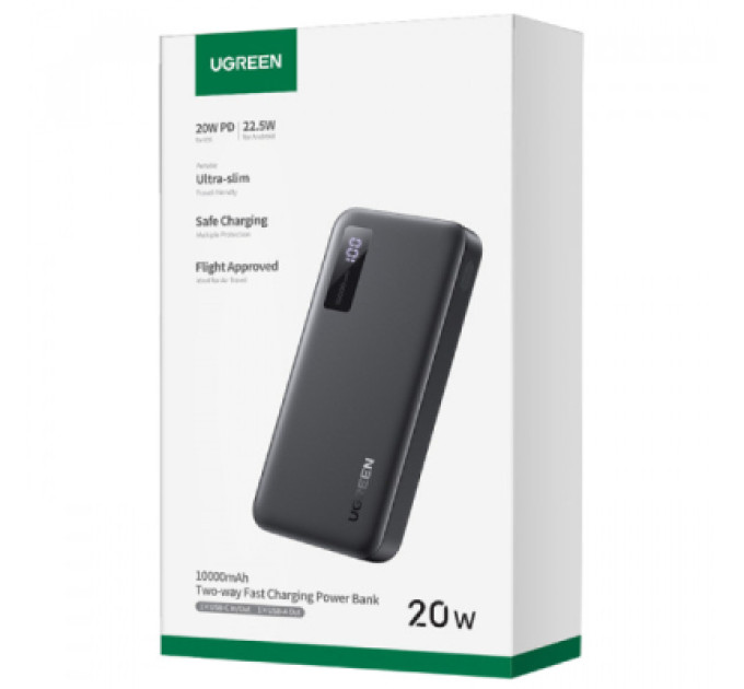 Ugreen Батарея універсальна Ugreen 10000mAh 20W PD, QC/3.0, USB-A, USB-C Black (PB311) (25742)