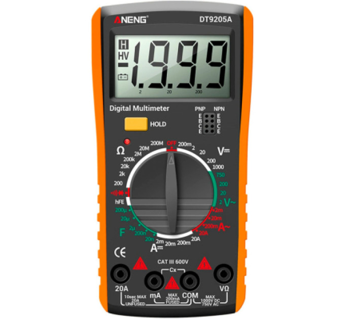 ANENG Цифровий мультиметр ANENG DT9205A, V, A, R, C, T, функція hFE (DT9205A)