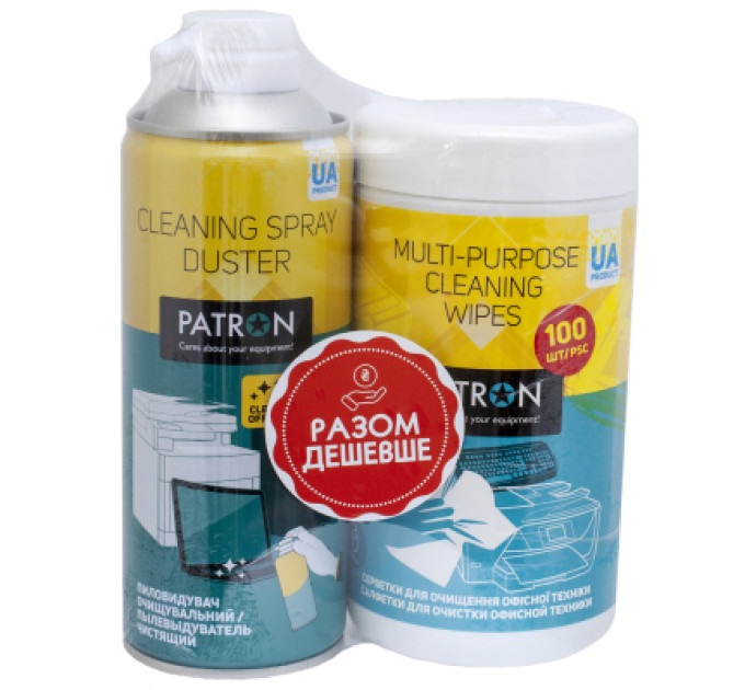 Patron Стиснене повітря для чистки Patron spray duster 400ml F3-020 + wipes F3-028 (CS-PN-BUNDL-2)