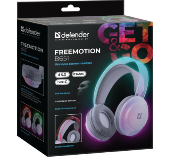 Defender Навушники Defender FreeMotion B651 Bluetooth RGB White (63651)
