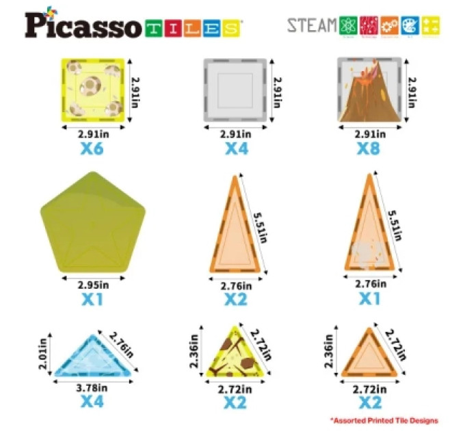 Picasso Настільна гра Picasso магнітний Tiles Dinosaur Set з 8 фігурками динозаврів 38 деталей (817338028848)