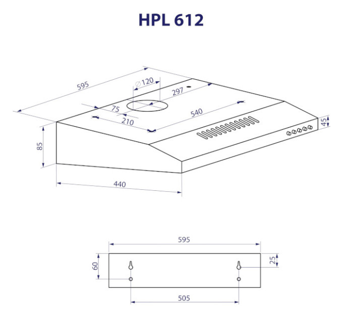 Витяжка  MINOLA HPL 612 WH, Пристінна