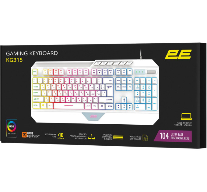 2E Клавіатура 2E Gaming KG315 RGB USB White Ukr (2E-KG315UWT)