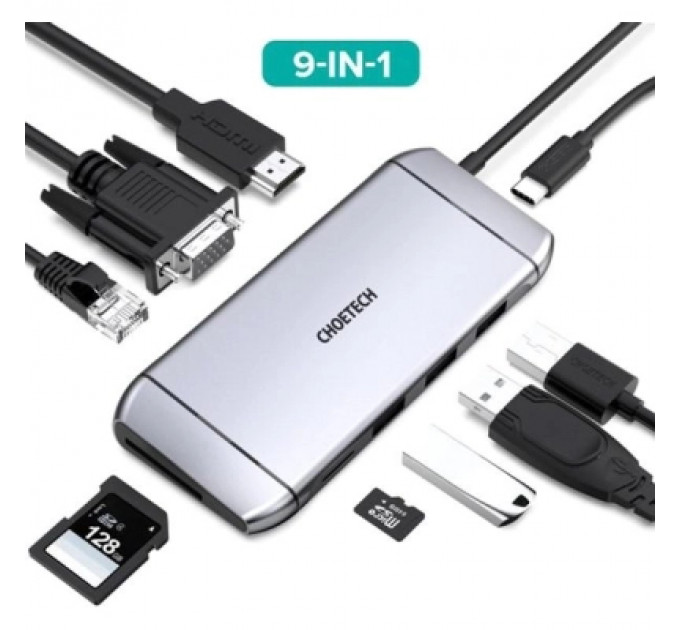 Концентратор Choetech USB-C 9-in-1 (HUB-M15-GY)