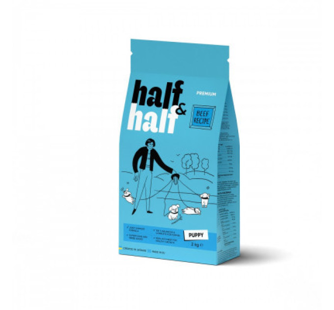 Half&Half Сухий корм для собак Half&Half для цуценят усіх порід з яловичиною 2 кг (4820261920703)