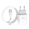 HOCO Зарядное устройство Hoco C72A Glorious (1USB, 2.1А) White (6931474712998) + кабель Lightning