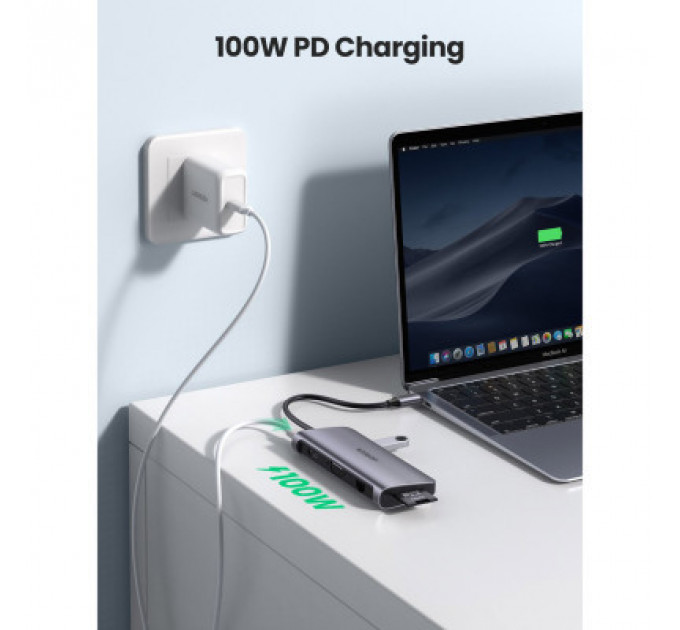 Концентратор Ugreen USB3.0 Type-C to USB 3.0x3/HDMI/VGA/RJ45/SDTF/PD CM179 gray (40873)