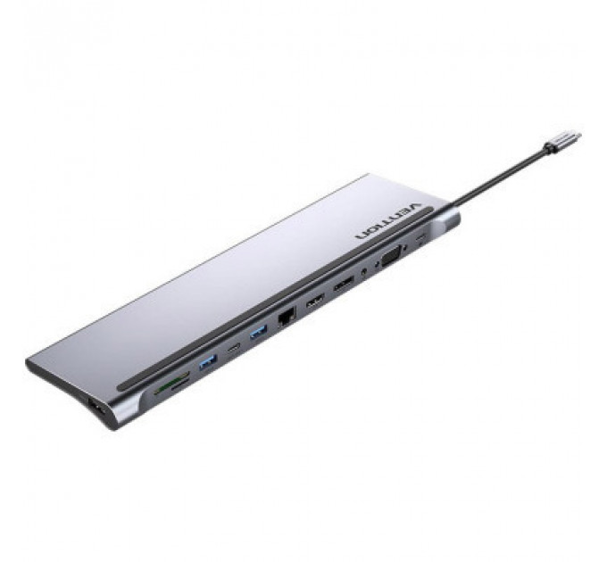 Концентратор Vention USB3.1 Type-C to DP/HDMI/VGA/USB-C/USB3.0x3/RJ45/SD/TF/TRRS 3.5mm/PD 100W 12in1 (THSHC)