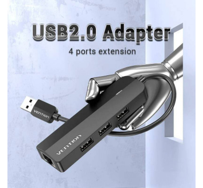 Концентратор Vention USB 2.0 to 3хUSB 2.0 + RJ45 100M Ethernet (CHPBB)