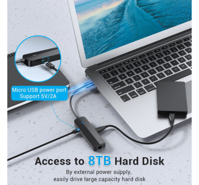 Концентратор Vention USB 2.0 to 3хUSB 2.0 + RJ45 100M Ethernet (CHPBB)