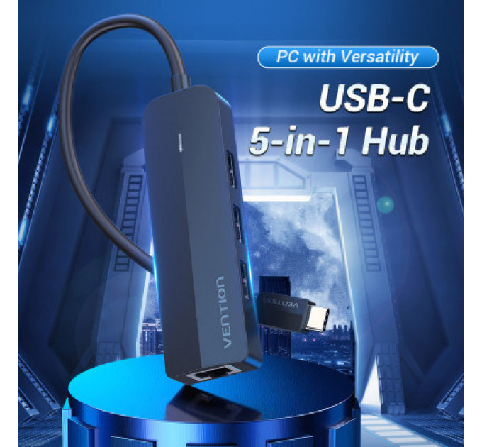 Концентратор Vention USB 3.1 Type-C to 3xUSB 2.0+MicroUSB+RJ45 100M Ethernet black (TGOBB)