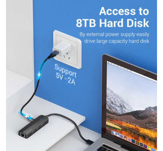 Концентратор Vention USB 3.1 Type-C to 3xUSB 2.0+MicroUSB+RJ45 100M Ethernet black (TGOBB)