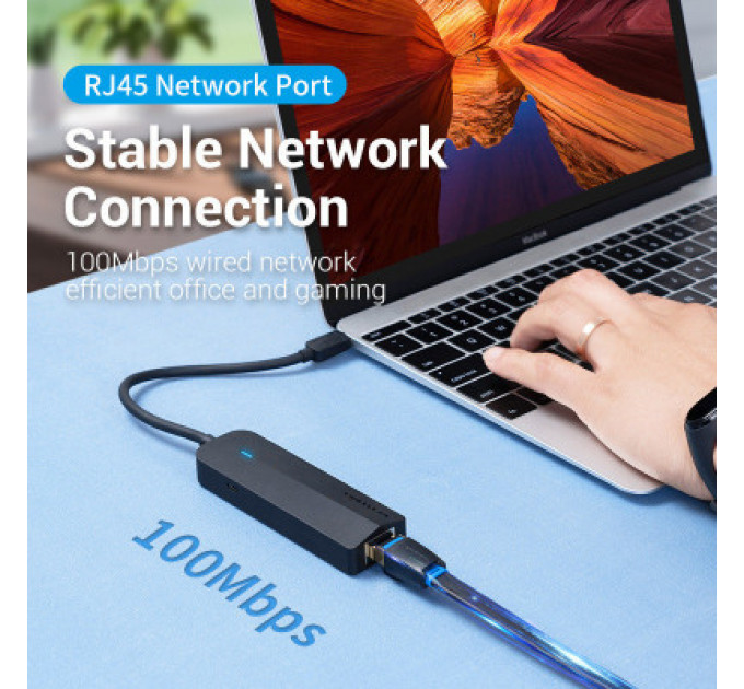 Концентратор Vention USB 3.1 Type-C to 3xUSB 2.0+MicroUSB+RJ45 100M Ethernet black (TGOBB)