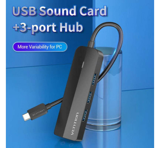 Концентратор Vention USB 3.1 Type-C to 3xUSB 3.0+MicroUSB+3.5mm Sound Adapter black (TGQBB)