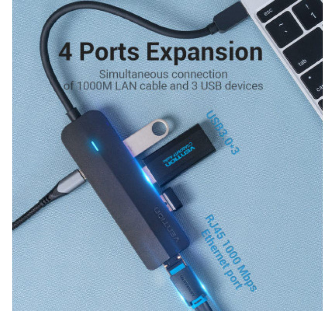 Концентратор Vention USB 3.1 Type-C to 3xUSB 3.0+MicroUSB+RJ45 100M Ethernet black (TGPBB)