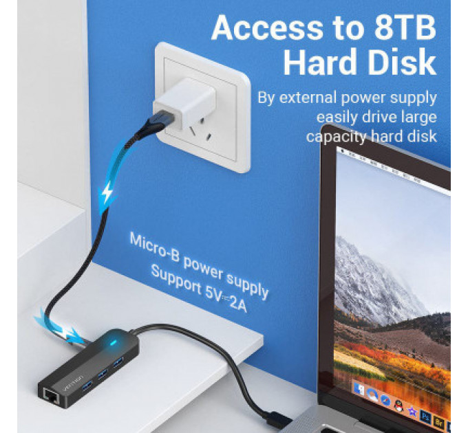Концентратор Vention USB 3.1 Type-C to 3xUSB 3.0+MicroUSB+RJ45 100M Ethernet black (TGPBB)