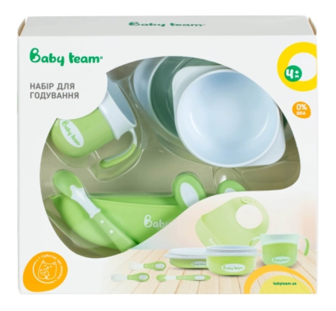 Baby Team Набір дитячого посуду Baby Team 7 ед. біло-зелений (6090_зелений)