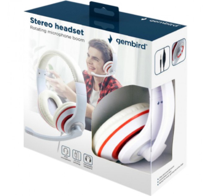 Навушники Gembird MHS-03 White/Red (MHS-03-WTRD)