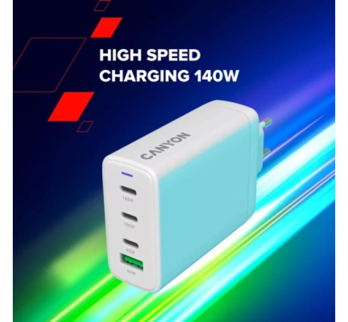 Canyon Зарядний пристрій Canyon CU140ACC GaN 150W 3xPD 1xQC EU White (CNS-CUW140ACC)