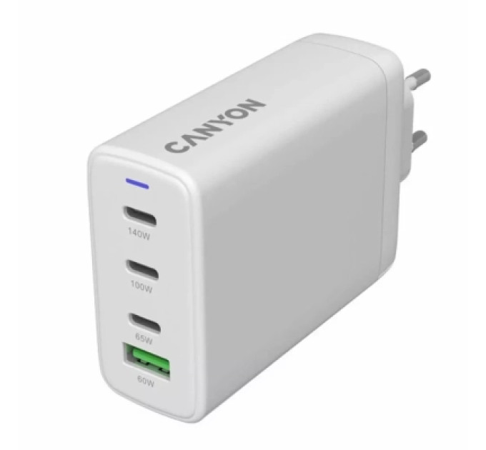Canyon Зарядний пристрій Canyon CU140ACC GaN 150W 3xPD 1xQC EU White (CNS-CUW140ACC)