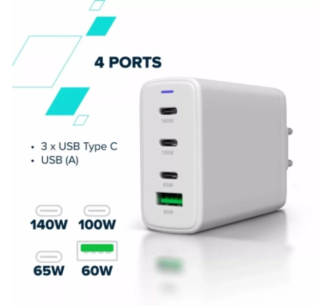 Canyon Зарядний пристрій Canyon CU140ACC GaN 150W 3xPD 1xQC EU White (CNS-CUW140ACC)