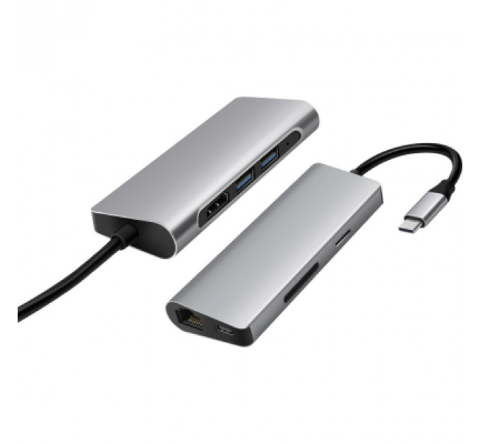 Концентратор Prologix USB3.1 Type C to HDMI+2*USB3.0+PD+Lan+TF+SD (PR-WUC-105B)