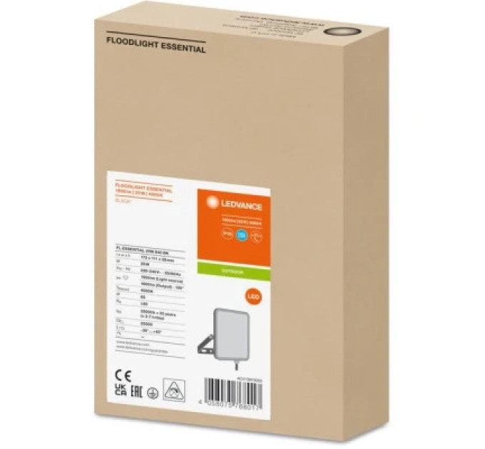 LEDVANCE Прожектор LEDVANCE FL ESSENTIAL 20W 840 BK IP65 (4058075768017)