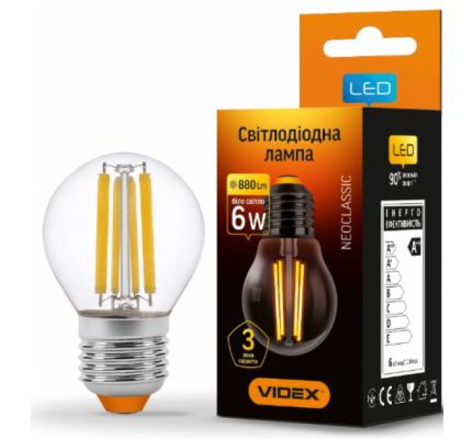 Videx Лампочка Videx Filament G45F 6W E27 4100K 220V (VL-G45F-06274)
