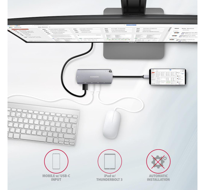 AXAGON Хаб концентратор AXAGON HMC-6M2 SuperSpeed USB-C COMBO 6in1 hub, Grey