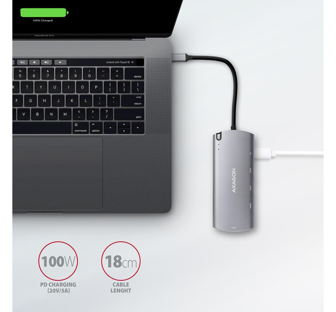 AXAGON Хаб концентратор AXAGON HMC-6M2 SuperSpeed USB-C COMBO 6in1 hub, Grey