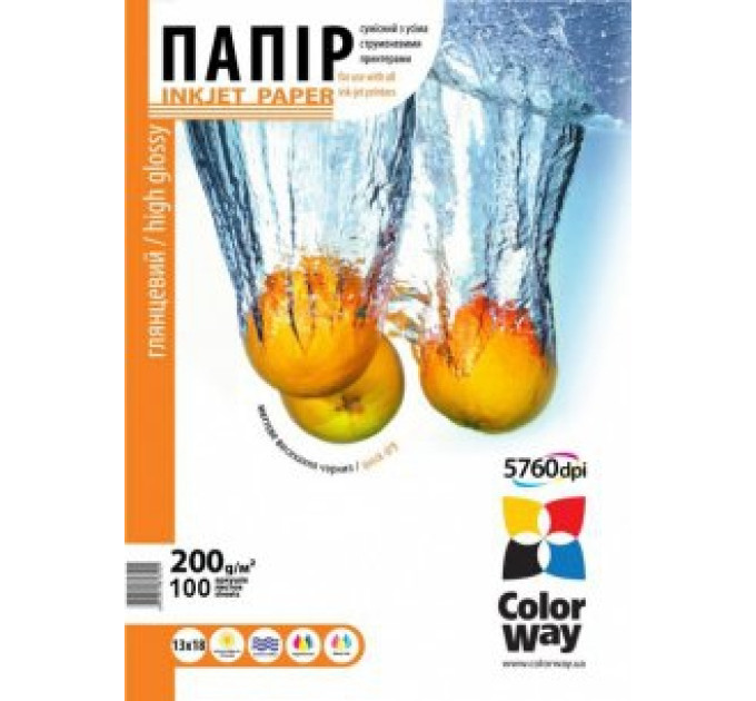 Фотопапір ColorWay глянцевий 200г/м, 13x18 PG200-100 карт.уп.