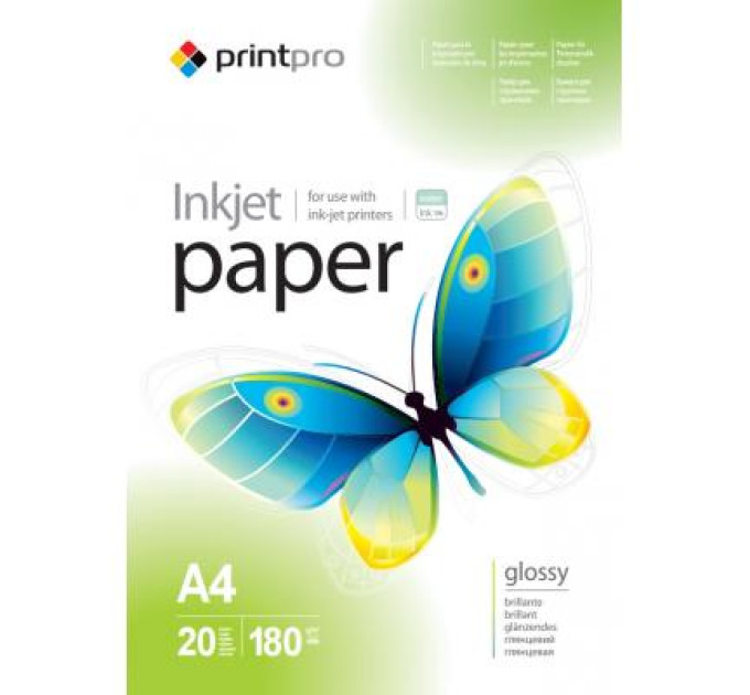 Фотопапір  PrintPro глянцевий 180г/м2 A4 20л (PGE180020A4)
