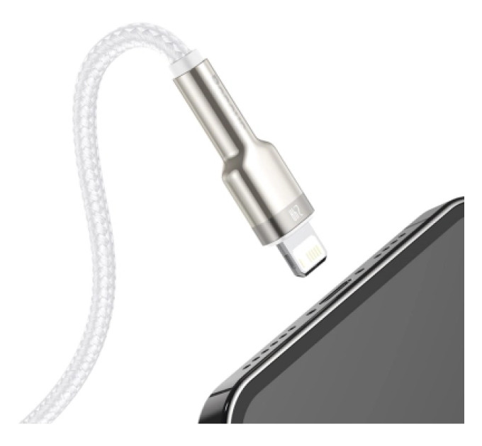 Baseus Дата кабель USB 2.0 AM to Lightning 2.0m Cafule Series Metal 2.4A White Baseus (CALJK-B02)