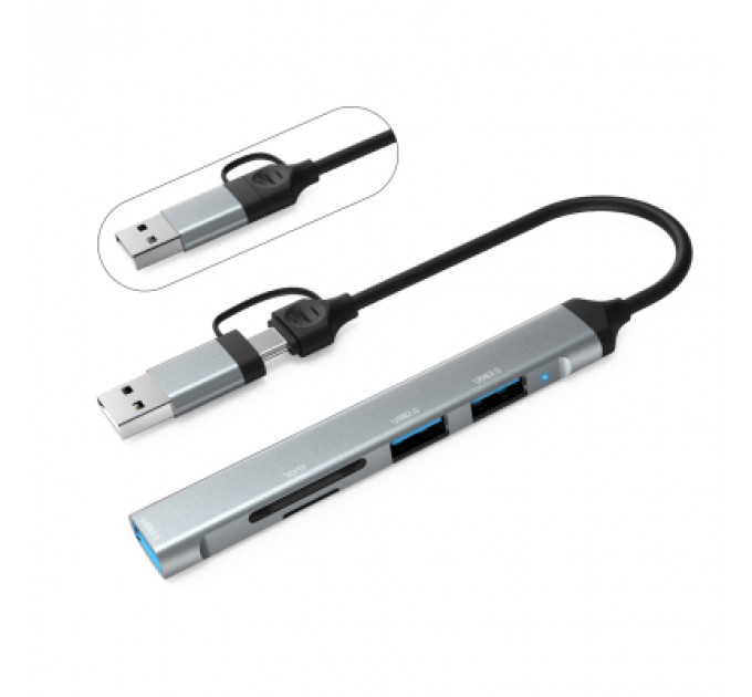 Концентратор Dynamode 5-in-1 USB Type-C/Type-A to 1хUSB3.0, 2xUSB 2.0, card-reader SD/MicroSD (DM-UH-514)