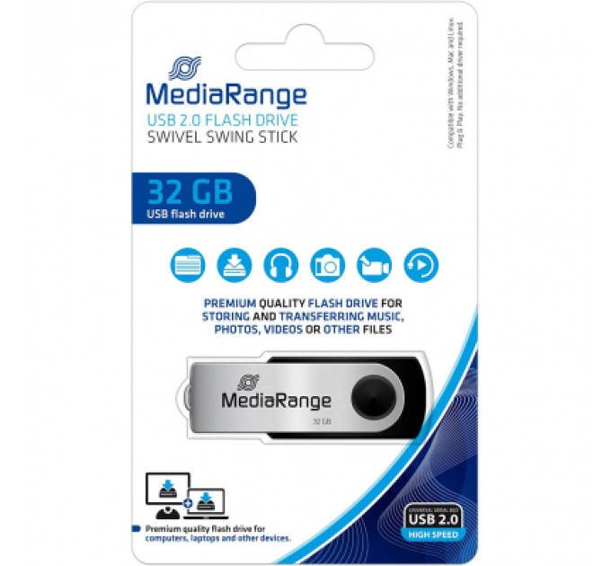 USB флеш накопичувач Mediarange 32GB Black/Silver USB 2.0 (MR911)