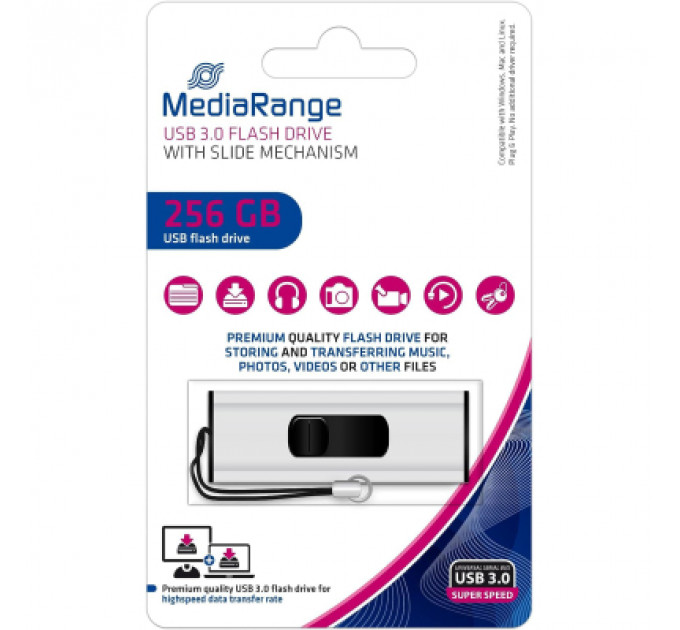 USB флеш накопичувач Mediarange 256GB Black/Silver USB 3.0 (MR919)