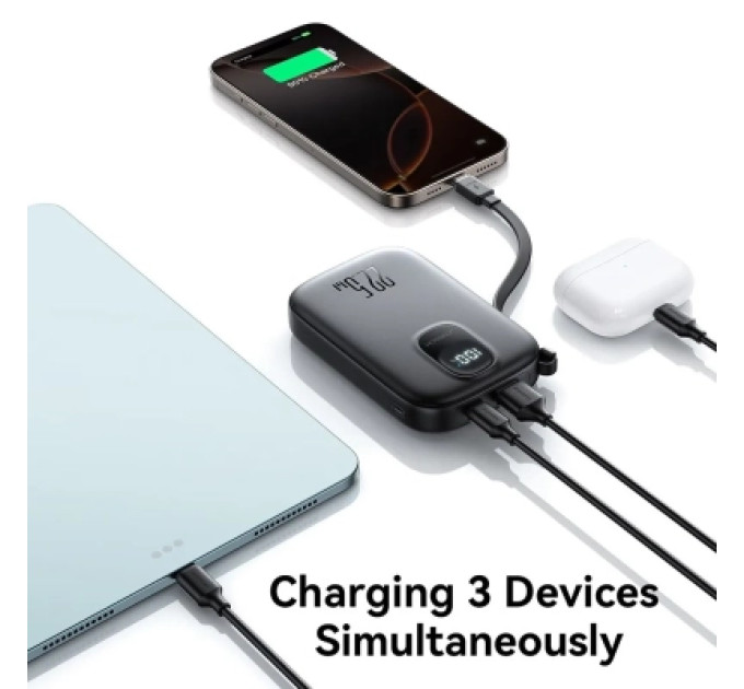 JOYROOM Батарея універсальна JOYROOM 10000mAh, 22.5W, PD, QC, built-in USB-C cable, Black (JR-PBF17)
