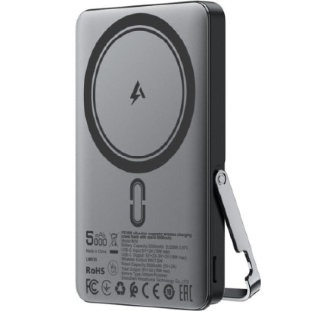 Acefast Батарея універсальна Acefast Magnetic Wireless 5000mAh, 18W, PD, QC/3.0, with holder M16, Black (6974316283997)