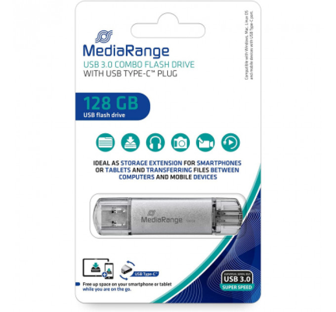 USB флеш накопичувач Mediarange 128GB Silver USB 3.0 / Type-C (MR938)