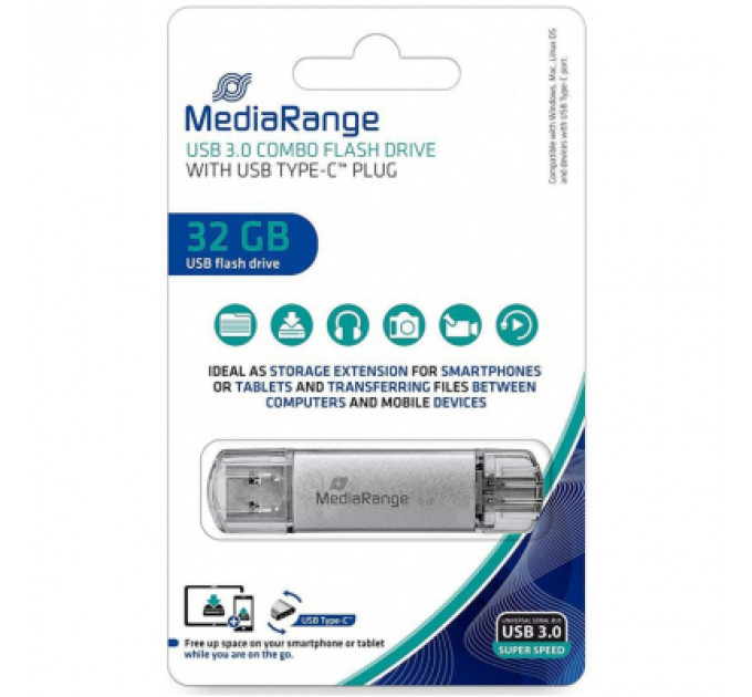 USB флеш накопичувач Mediarange 32GB Silver USB 3.0 / Type-C (MR936)