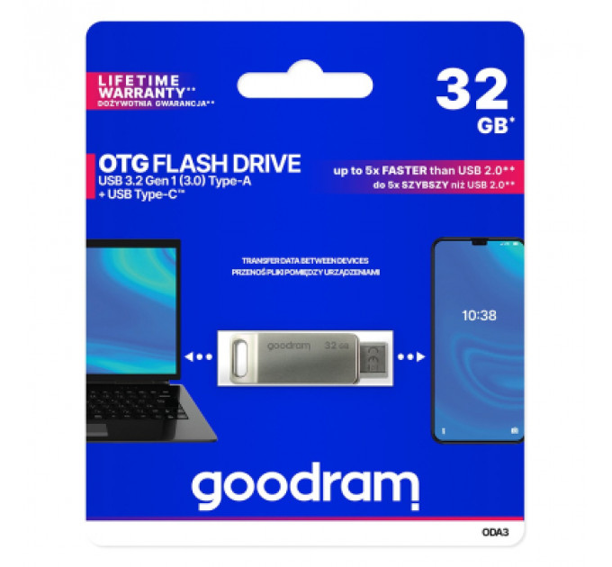 USB флеш накопичувач Goodram 32GB ODA3 Silver USB 3.0 / Type-C (ODA3-0320S0R11)