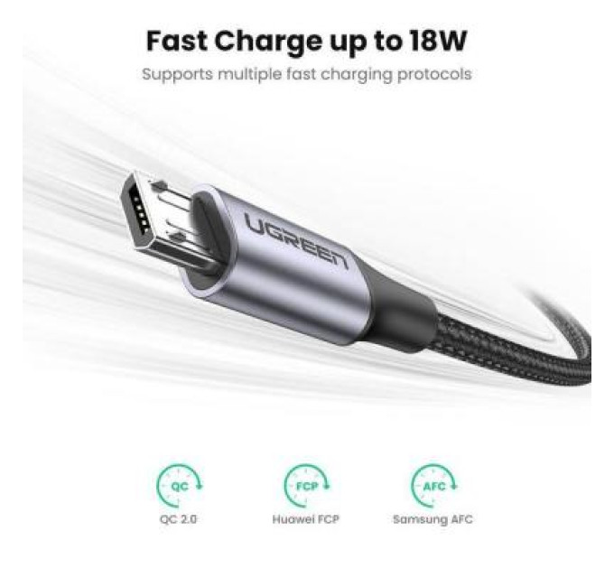 Дата кабель USB 2.0 AM to Micro 5P 2.0m US290 Aluminum Braid Black Ugreen (60148)