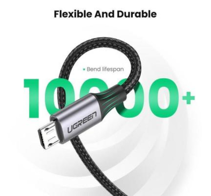 Дата кабель USB 2.0 AM to Micro 5P 2.0m US290 Aluminum Braid Black Ugreen (60148)