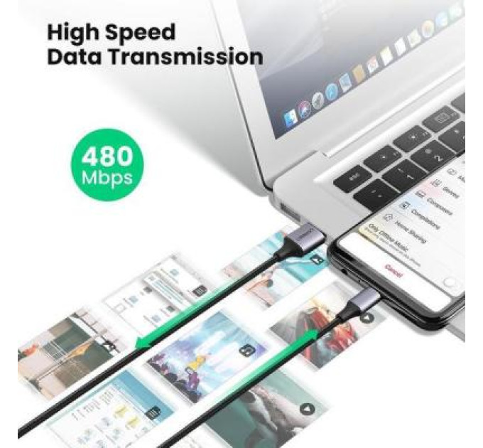 Дата кабель USB 2.0 AM to Micro 5P 2.0m US290 Aluminum Braid Black Ugreen (60148)