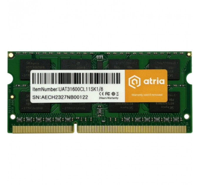 Модуль пам'яті для ноутбука SoDIMM DDR3 8GB 1600 MHz ATRIA (UAT31600CL11SK1/8)