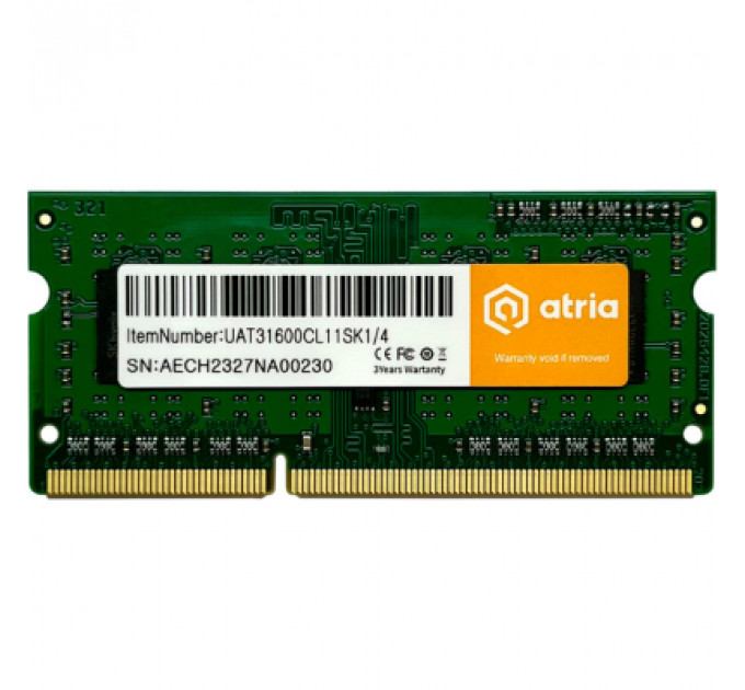 Модуль пам'яті для ноутбука SoDIMM DDR3 4GB 1600 MHz ATRIA (UAT31600CL11SK1/4)
