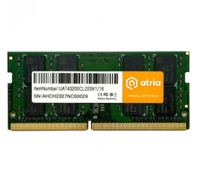 Модуль пам'яті для ноутбука SoDIMM DDR4 16GB 3200 MHz ATRIA (UAT43200CL22SK1/16)