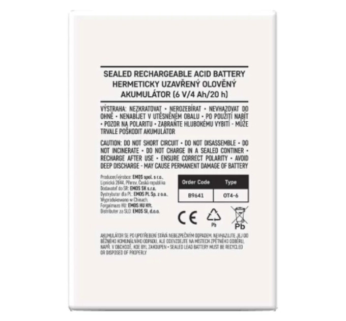Батарея до ДБЖ EMOS B9641 AGM 6V 4Ah fast 4,7mm (B9641)